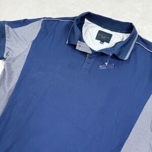 Marc Asher New York Mens Large Navy Blue Grey Colorblock Short Sleeve Polo Shirt